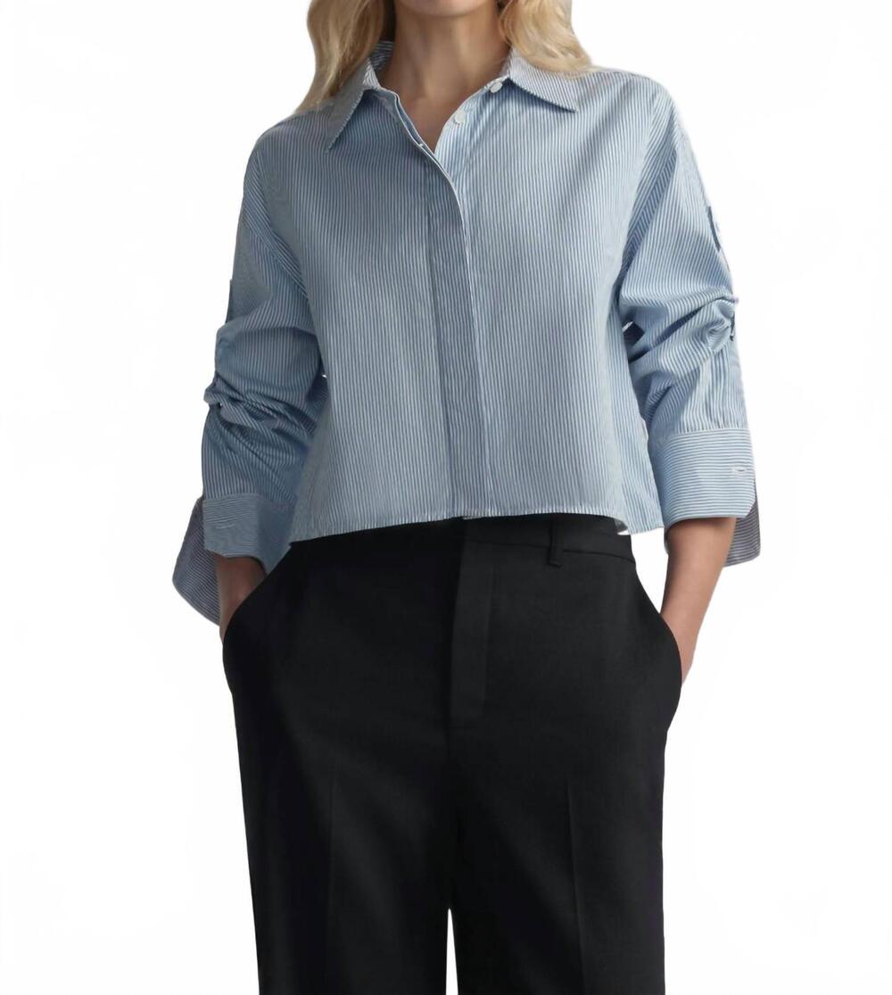 NEW A.L.C. maude cropped cotton stripe shirt in perwinkle